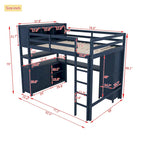 Wood Loft Bed with Cabinet and Bookshelf, Full Size Loft with Wardrobe and Desk for Kids