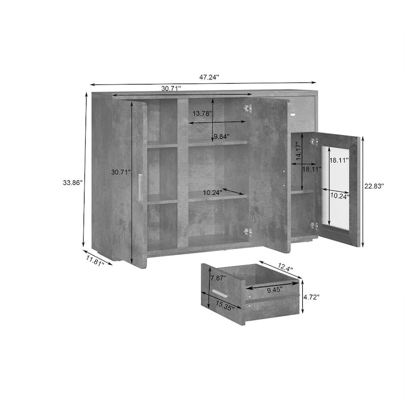 Modern Wood Buffet Cabinet with Doors and Drawers