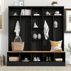Wide Design Hall Tree with Storage Bench,Multifunctional Coat Rack with 8 Hooks for Entryways, Mudroom