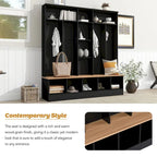 Wide Design Hall Tree with Storage Bench,Multifunctional Coat Rack with 8 Hooks for Entryways, Mudroom