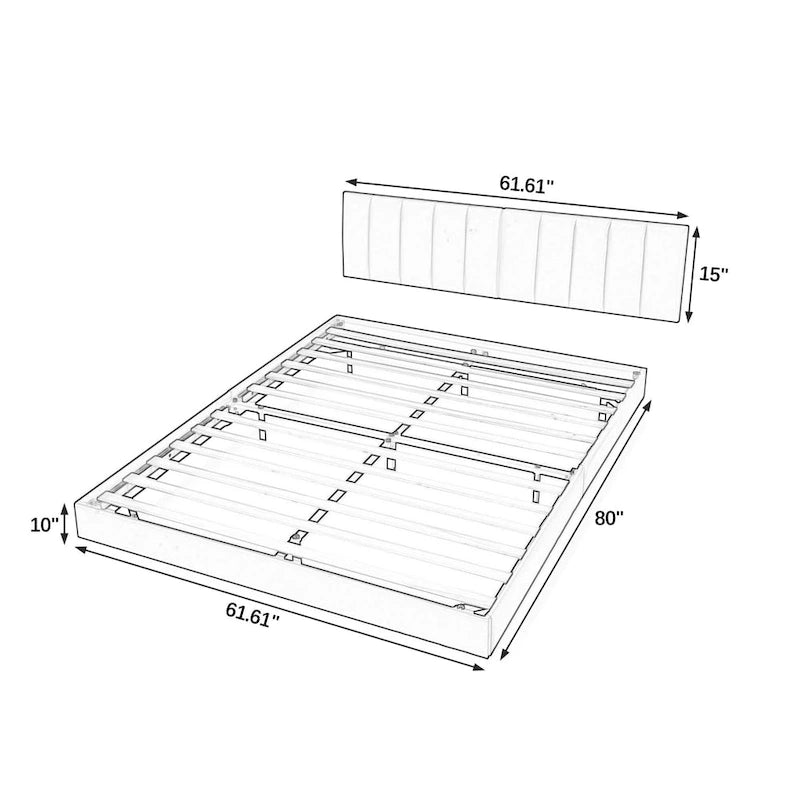 Floating Bed Frame With Led Lights And Wall Mounted Headboard