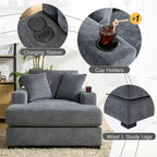 43.5 Chenille Fabric Chaise Lounger Sofa Couch with Pillows, Charge Station & Cup Holders