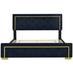 Queen Size Upholstered Platform Bed With Pull Point Headboard