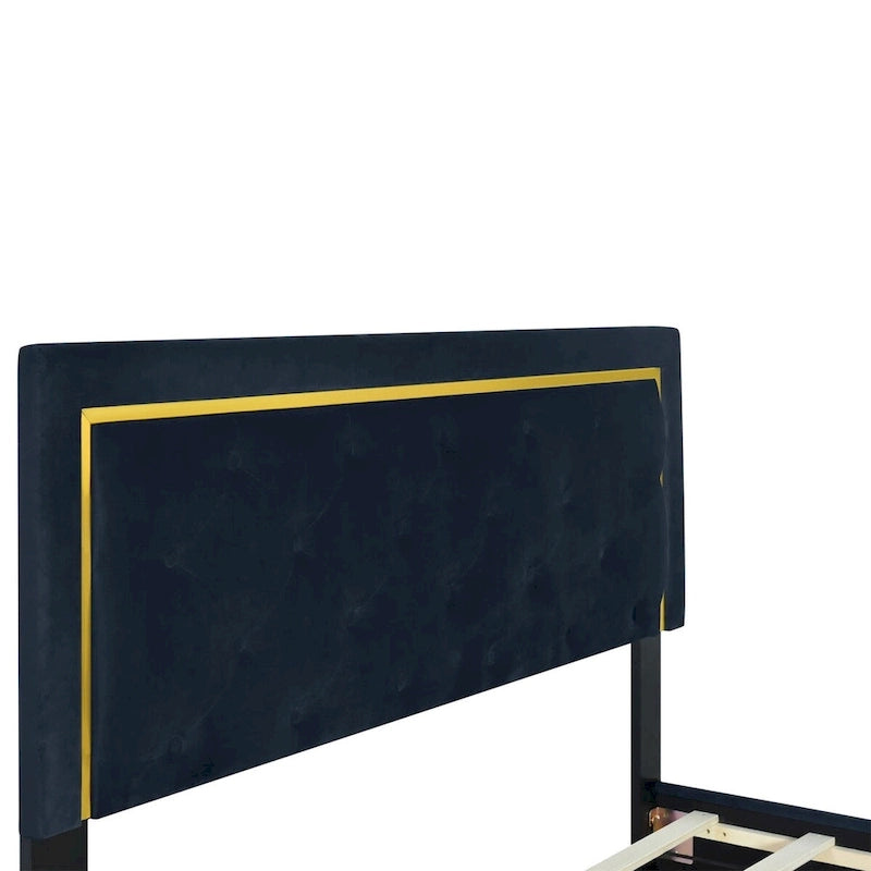 Queen Size Upholstered Platform Bed With Pull Point Headboard