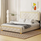 Queen Size Upholstered Platform Bed With Pull Point Headboard