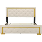 Queen Size Upholstered Platform Bed With Pull Point Headboard