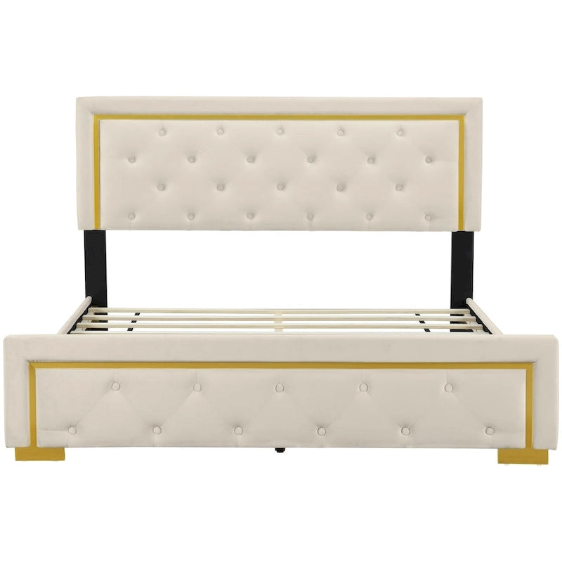 Queen Size Upholstered Platform Bed With Pull Point Headboard