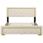 Queen Size Upholstered Platform Bed With Pull Point Headboard