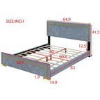 Queen Size Upholstered Platform Bed With Pull Point Headboard