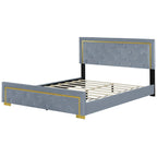 Queen Size Upholstered Platform Bed With Pull Point Headboard