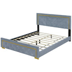 Queen Size Upholstered Platform Bed With Pull Point Headboard