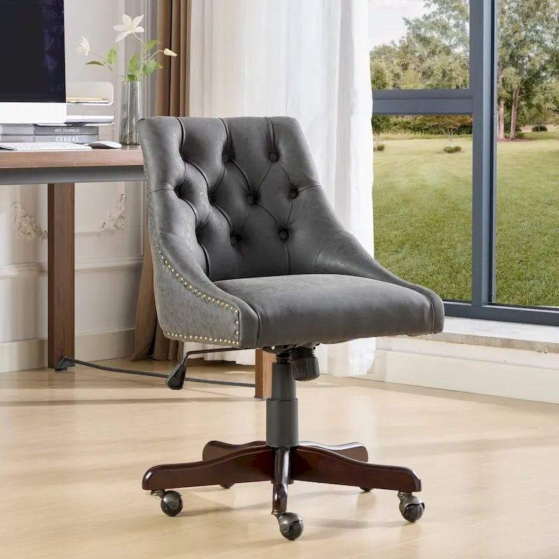 Medieval Retro Style Sheepskin Pattern Fabric Home Office Chair with Lift,Swivel and Recline Functions