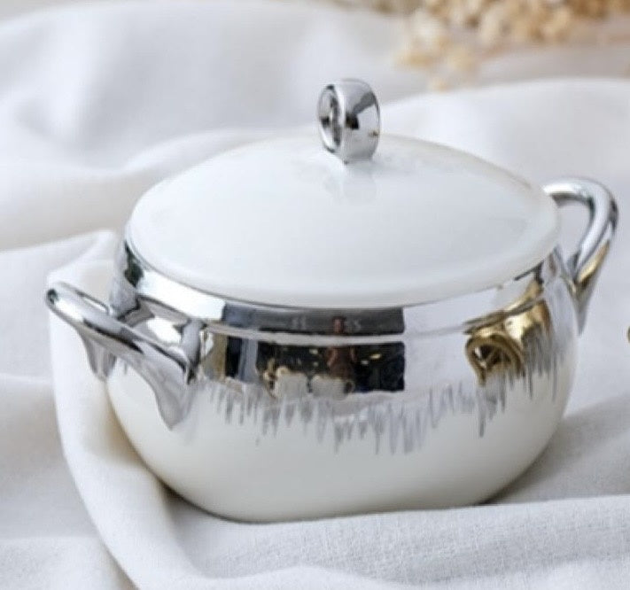 ACR BIANCO PERLA MINI SOUP TERRINE WITH SILVER LID