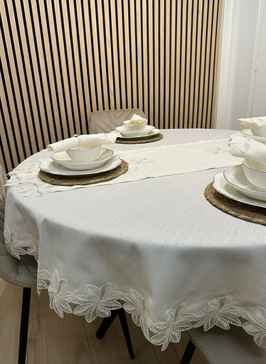 Artemis Tablecloth Set with Server Cream 18 Pieces