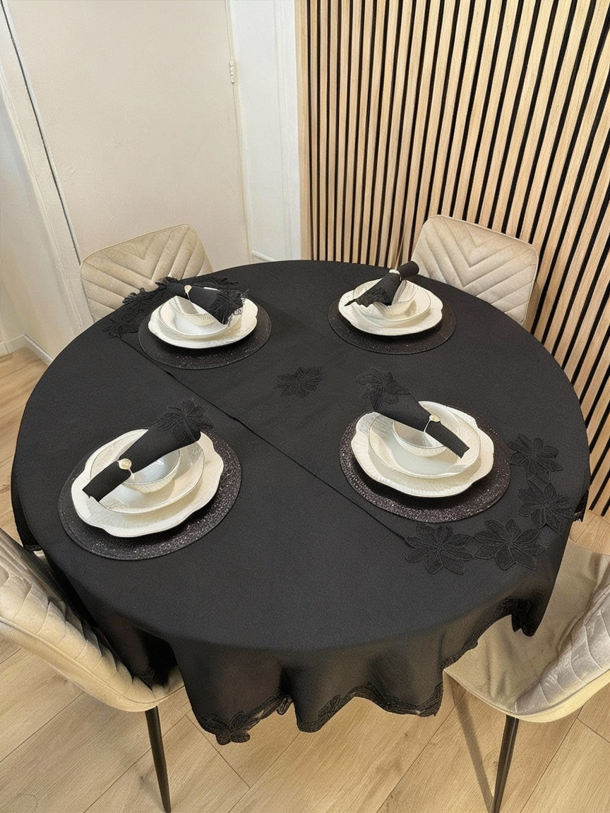 Artemis Tablecloth Set with Server Black 18 Pieces